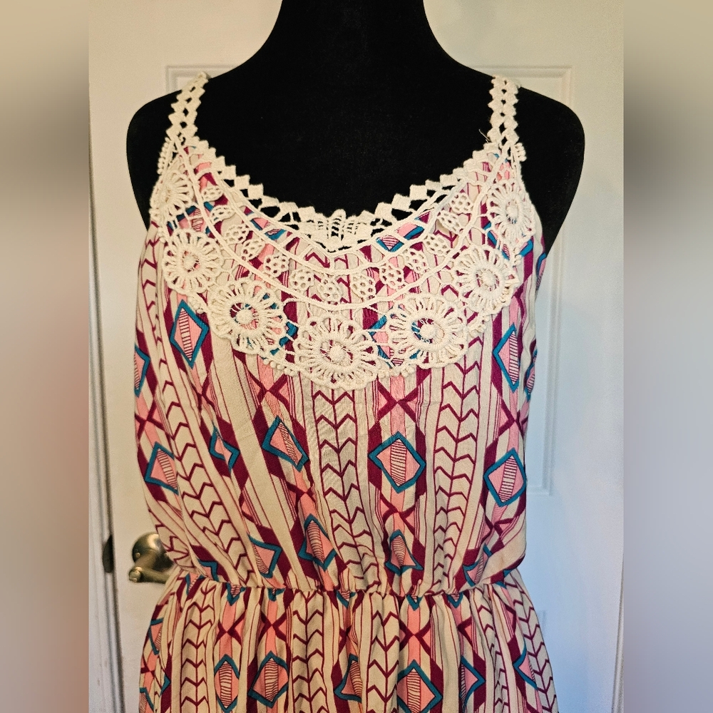 Pinkblush Aztec Print Boho Dress w/ Crochet Trim Junior's Sz M